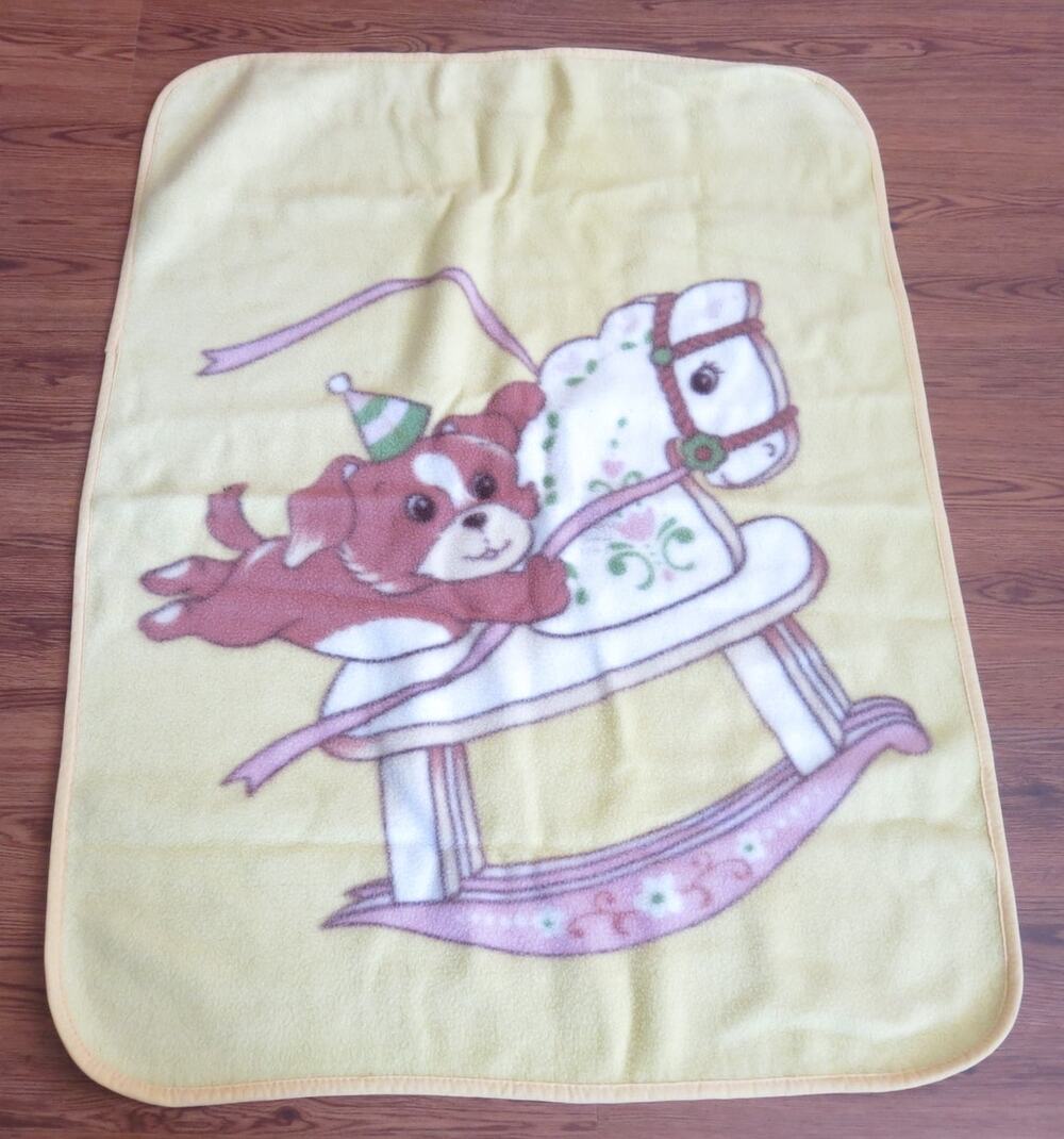 Yamaken Vintage Baby Blanket Rocking Horse Puppy Yellow 80's Japan Retro Kidcore